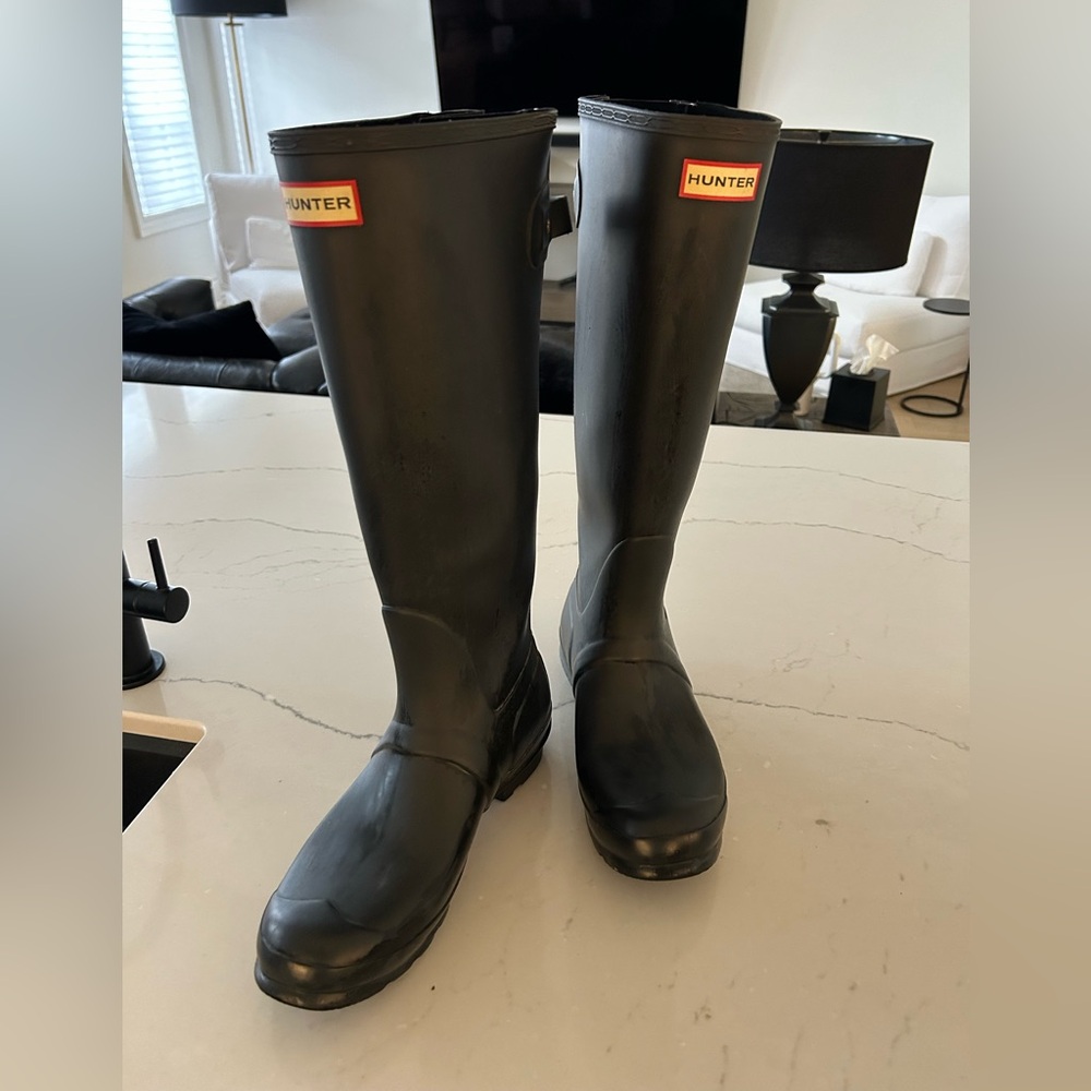 WOMENS Hunter Black Adjustable Rubber Tall Boots Wellies 9 US - Picture 2 of 5